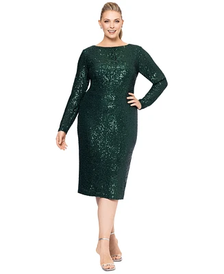 Xscape Plus Sequined Long-Sleeve Sheath Dress