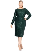 Xscape Plus Sequined Long-Sleeve Sheath Dress