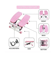 Slickblue Mini Stepper with Resistance Band – Pink Stair Stepping Fitness Machine for Full-Body Home Workout, Includes Lcd Monitor