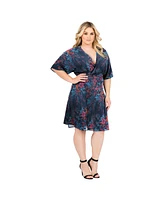 Standards & Practices Plus Floral-Print V-Neck Kimono Wrap Midi Dress