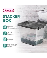 Sterilite 30 Qt Clear Plastic Stackable Storage Bin with Grey Latch Lid, 6 Pack