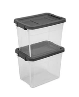 Sterilite 30 Qt Clear Plastic Stackable Storage Bin with Grey Latch Lid, 6 Pack