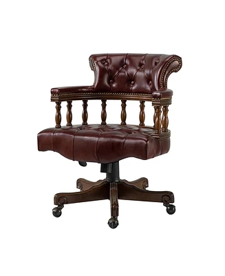 Hulala Home Viktor Traditional Genuine Leather Executive Chair with Nailhead Trims