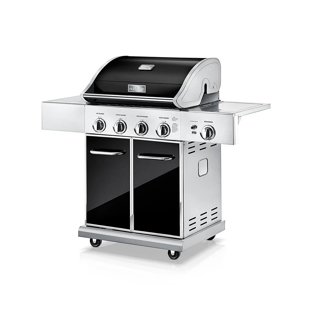 NutriChef Stainless Steel 5-Burner Propane Gas Grill with Side Burner, 52,000 Btu Grilling Capacity