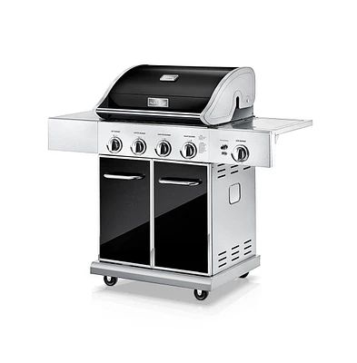 NutriChef Stainless Steel 5-Burner Propane Gas Grill with Side Burner, 52,000 Btu Grilling Capacity