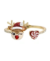 Betsey Johnson Faux Stone Jingle Bell Bling Christmas Reindeer Bangle Bracelet