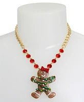 Betsey Johnson Faux Stone Jingle Bell Bling Christmas Gingerbread Pendant Necklace