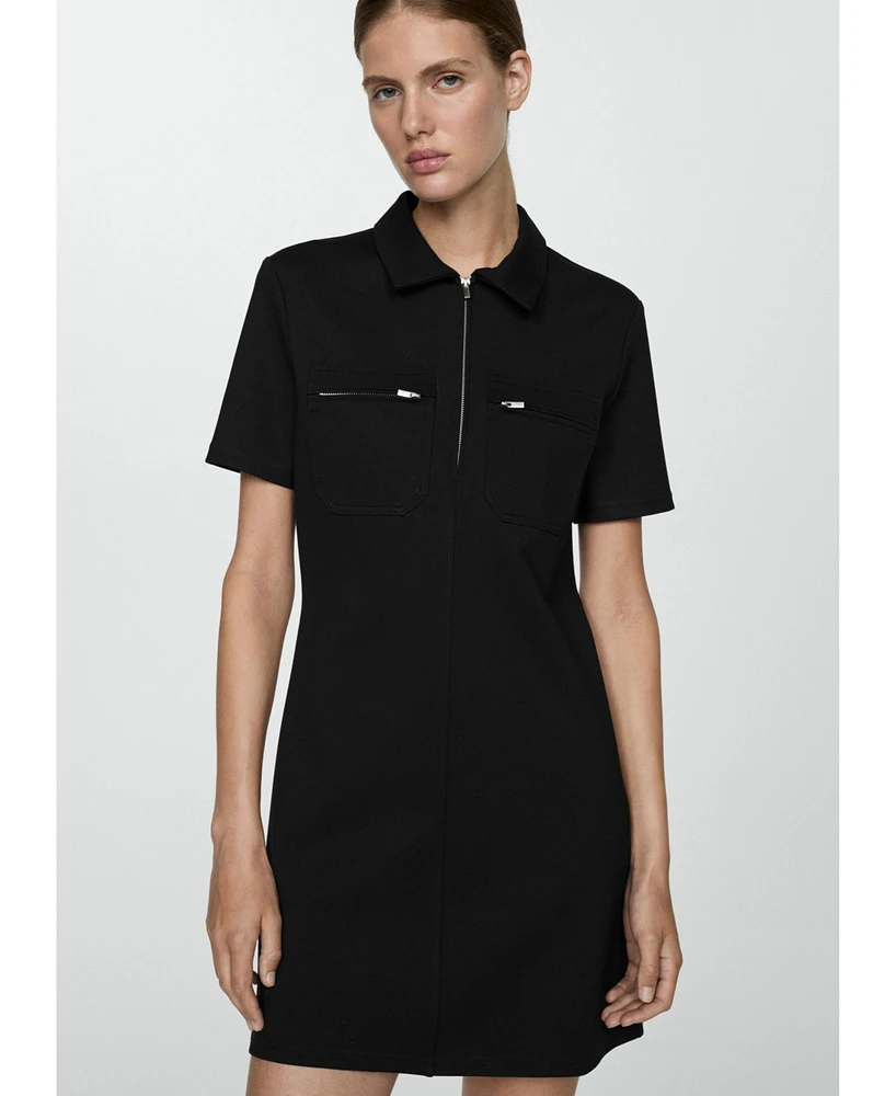 Mango Women's Pockets Detail Polo-Neck Dress