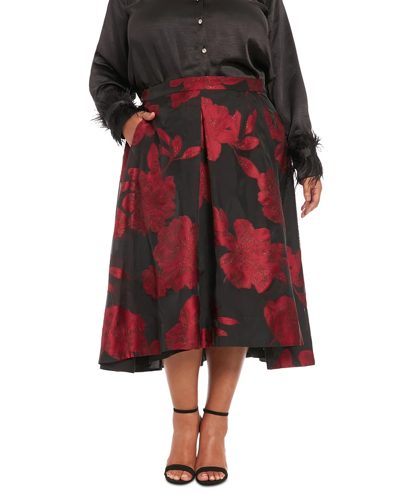 Muse Plus Pleated Floral-Print Organza Skirt