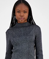 Madden Girl Juniors' Metallic Ribbed Mock-Neck Sweater