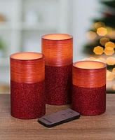 Mikasa Half Glitter Led Pillar Candles, Set of 3