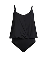 Lands' End Women's Smoothing Control Blouson Fauxkini One Piece Swimsuit