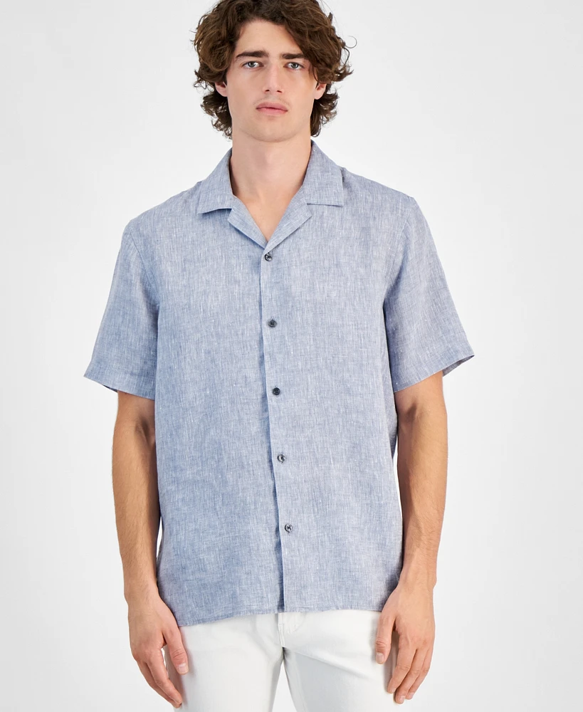 Michael Kors Men's Relaxed-Fit Solid Button-Down Linen Shirt