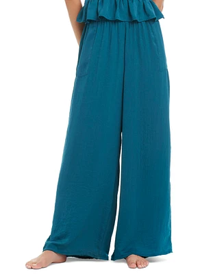 Red Carter Women's Shirred-Waist Wide-Leg Cover-Up Pants
