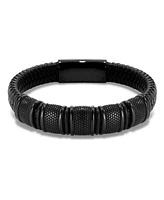 Rhona Sutton Vanguard Black Leather Stainless Steel Bracelet