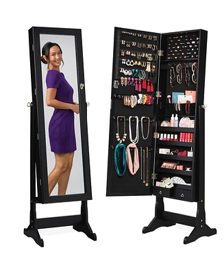 Best Choice Products Jewelry Armoire Cabinet, Full Length Mirror w/ Velvet Storage Interior, Lock