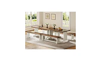 Tribesigns 47" Dining Table Set for 4-6, 3-Piece Kitchen Room Table with 2 Benches, Farmhouse Wood Dinner Table for Small Space, Home Kitchen