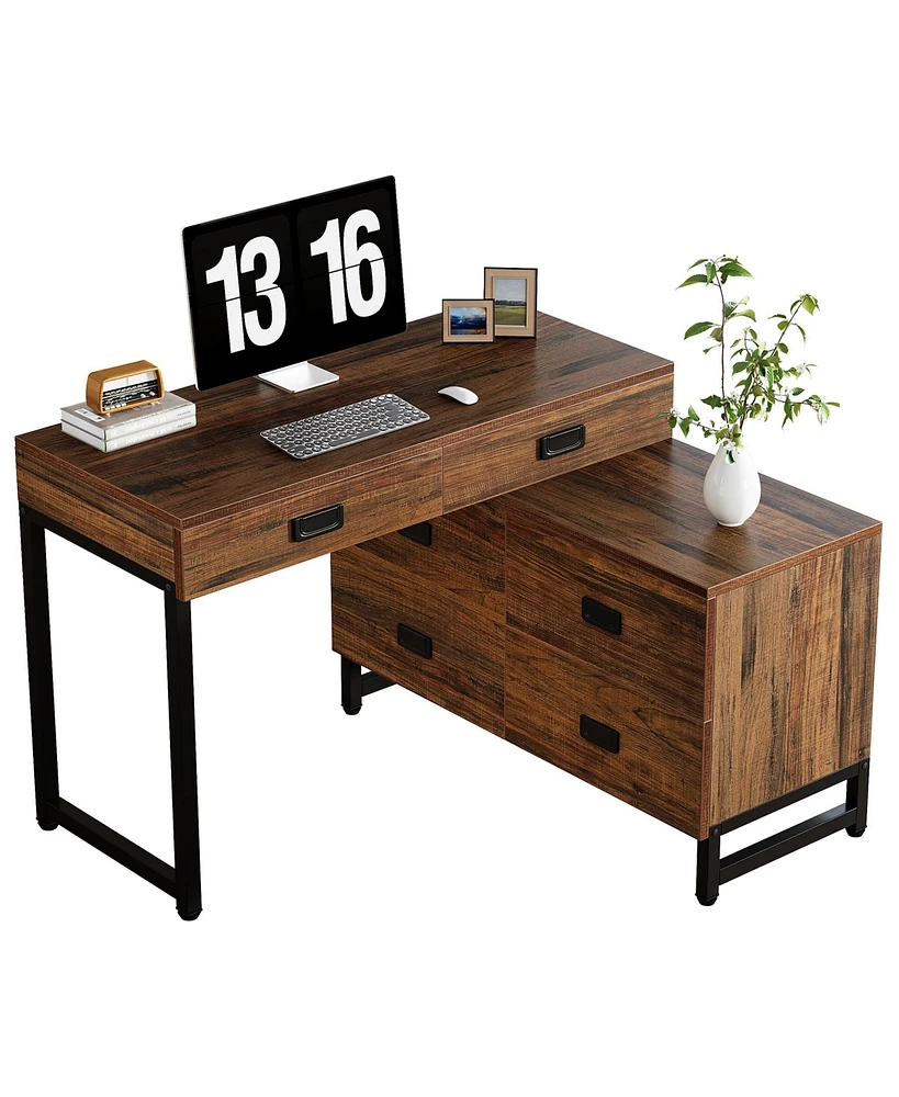 Tribesigns Computer Desk with 6 Drawers, Large L-Shaped Desk with 4