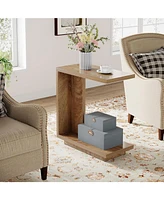 Tribesigns C-Shaped Side Table, 2-Tier Narrow End Table with Sturdy Pedestal, Wood Bedside Table Nightstand for Bedroom