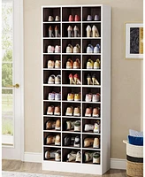 Tribesigns 10-Tier Shoe Storage Cabinet, White and Brown Wooden Shoe Rack with 30 Cubbies, Freestanding Tall Entryway Shoe Organizer for Closet, Entry