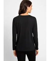 Olsen Women's Long Sleeve Cotton Blend Rhinestone Embellished T-Shirt