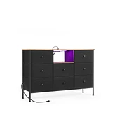 Slickblue Chest of Drawers, Fabric Dresser with Power Outlets and Led Lights