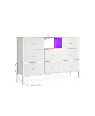 Slickblue Chest of Drawers, Fabric Dresser with Power Outlets and Led Lights