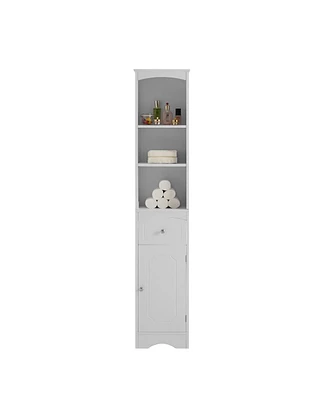 Slickblue Tall Freestanding Bathroom Cabinet – White Mdf Storage with Drawer and Adjustable Shelf