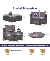 Gymax 7PCS Patio Rattan Sectional Sofa Set Outdoor Furniture w/ Cushions