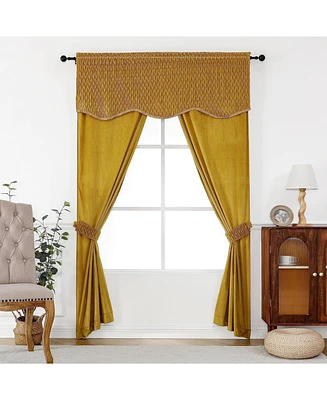 Kate Aurora Christmas Essentials Light Filtering Complete Attached Velvet Window Curtains & Valance Set - Gold