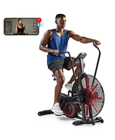 Sunny Health & Fitness Smart Customizable Air Bike Trainer, 330LB Capacity Leg + Arm Cardio Workout, Fan Cycling Cardio Exerciser for Home Training, E