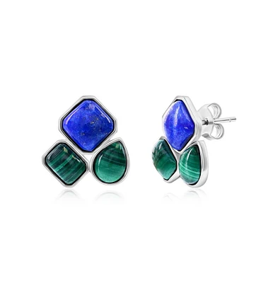 Caribbean Treasures Sterling Silver Multi-Shaped Malachite & Lapis Earrings