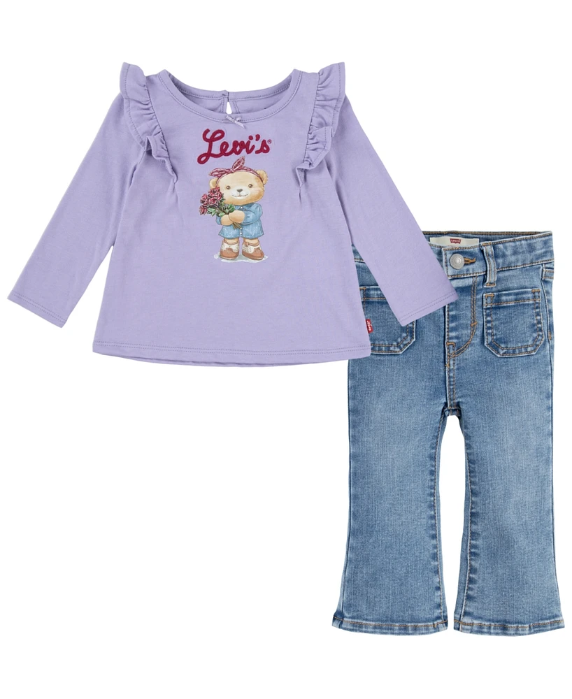 Levi's Toddler Ruffle Tee and Flared Jeans, 2-Piece Set