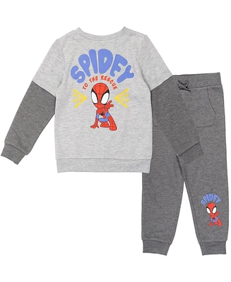 Marvel Toddler Boys Spidey and His Amazing Friends Spider-Man Fleece Pullover T-Shirt and Pants