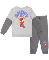 Marvel Toddler Boys Spidey and His Amazing Friends Spider-Man Fleece Pullover T-Shirt and Pants