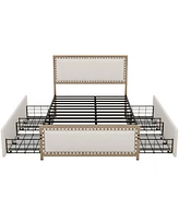 Slickblue Full Size Upholstered Platform Bed with Nailhead Trim and 4 Storage Drawers