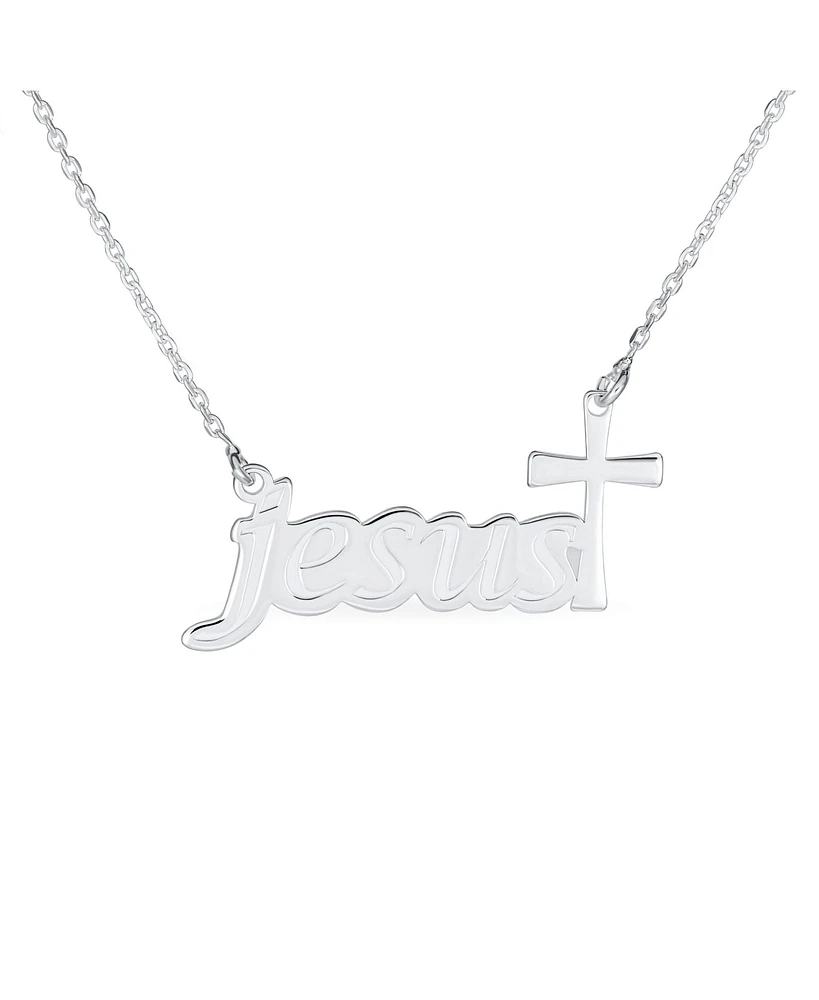 Bling Jewelry Spiritual Christian Religious Cross Jesus Word Necklace Pendant For Women .925 Sterling Silver