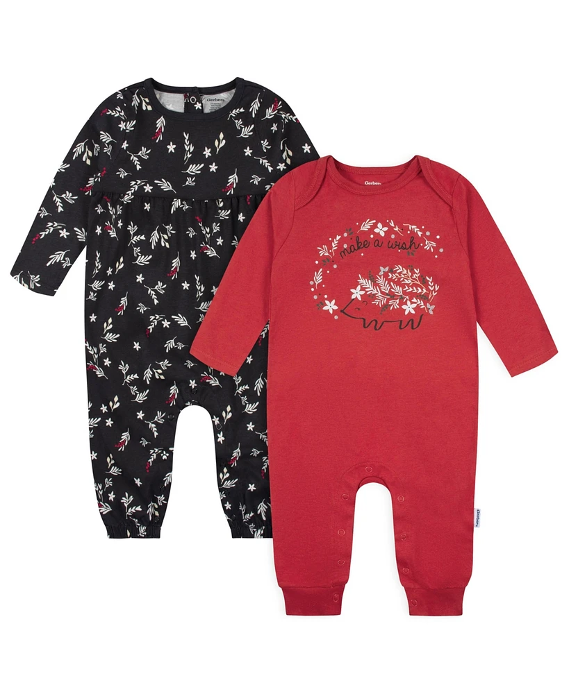 Gerber Baby Girls 2-Pack Long Sleeve Rompers