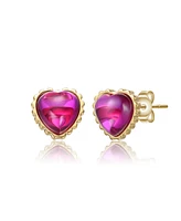 GiGiGirl Sterling Silver 14K Gold Plated Pink Sunset Heart Stud Earrings