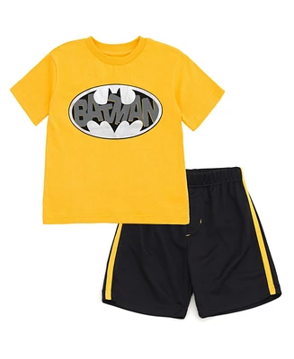 Dc Comics Toddler Boys Justice League Batman Superman Athletic T-Shirt Mesh Shorts Outfit Set to