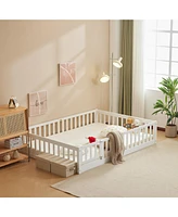 Slickblue Pine Fence Bed with Door and Board, Full Size for Children