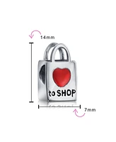 Bling Jewelry Words Shopping Bag Heart Love To Shop Charm Bead .925Sterling Silver