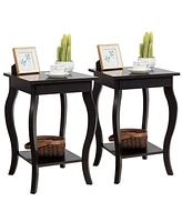 Gymax Set of 2 Accent Side Table Sofa End Table Nightstand Coffee Table w/ Shelf Brown