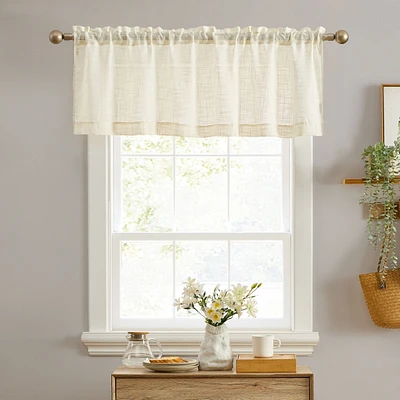 Hlc.me Linda Faux Linen Textured Semi Sheer Privacy Light Filtering Transparent Thick Half Short Rod Pocket Curtain Valance Topper Small Windows