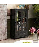 Famapy Brown Wooden Standard Bookcase with 3-Tier Shelves and Drawer