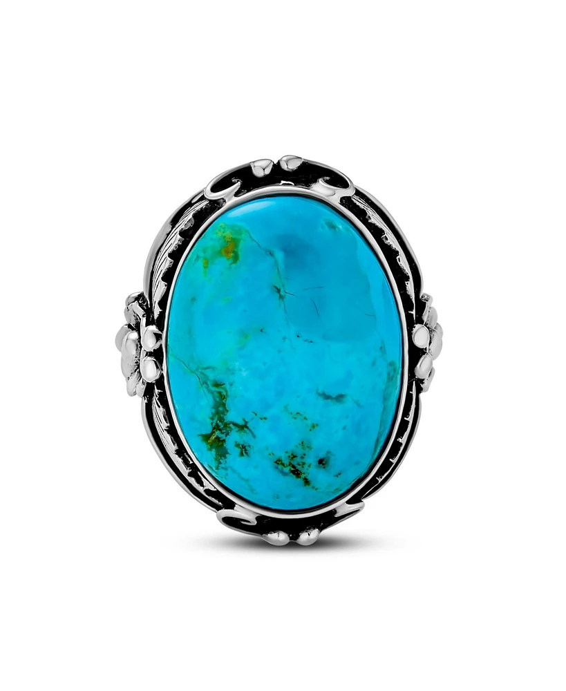 Bling Jewelry Leaf Large Oval Natural Turquoise Statement Ring .925 Sterling Silver