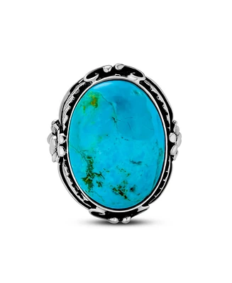 Bling Jewelry Leaf Large Oval Natural Turquoise Statement Ring .925 Sterling Silver