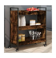 vidaXL Kitchen Trolley Smoked Oak 27.6"x11.8"x32.3" Engineered Wood