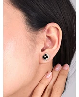 Devata Black and White Cubic Zirconia Clover 10x10mm Stud Earrings in 14K Gold, approx. 2.6 grams