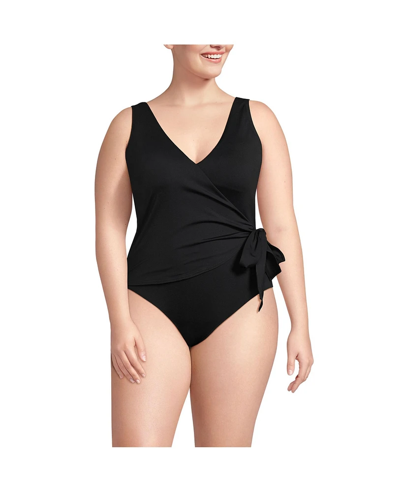 Lands' End Plus Side Tie V-neck Surplice High Leg One Piece Swimsuit